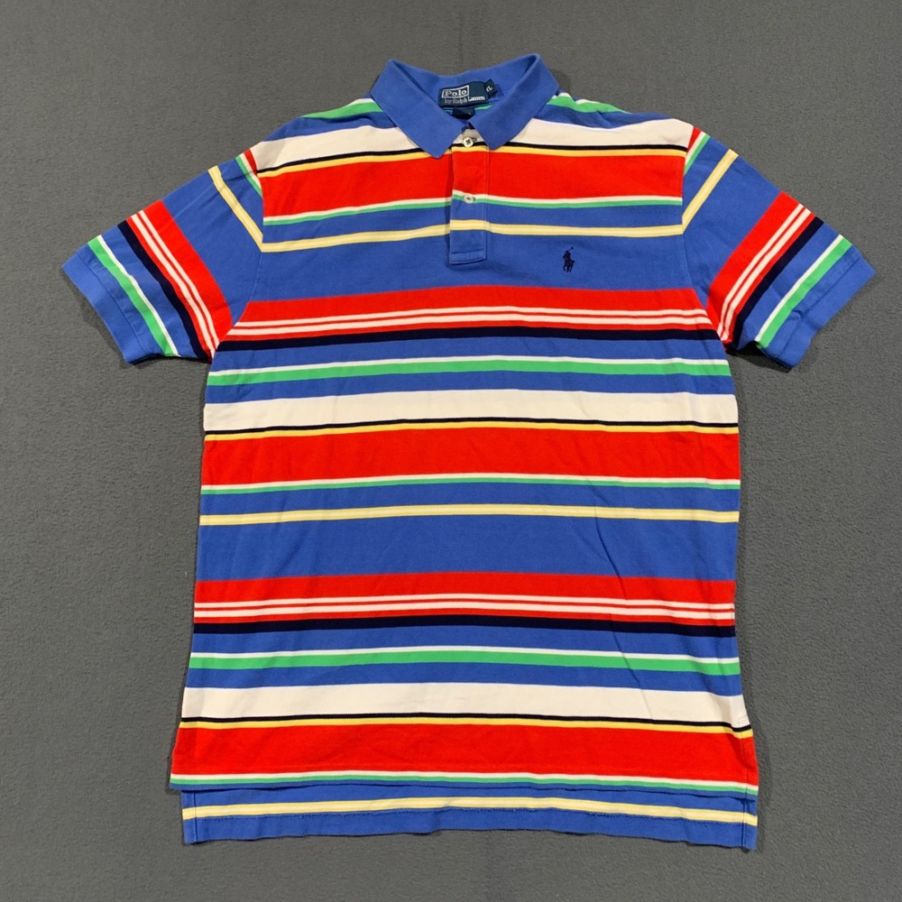 Polo Ralph Lauren Polo Shirt Mens XL VTG 90s Striped Cotton Short Sleeve Pony